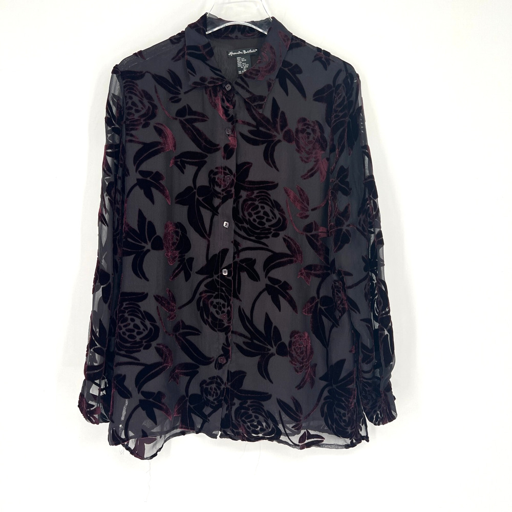 Alexandra Bartlett Top Womens L‎ Velvet Burnout Floral Black Silk Boho Indie